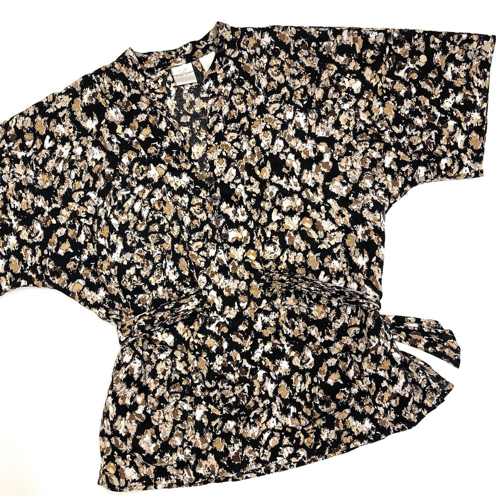 Emma‎ James Women's Patterned Cotton Top Black Brown Tan Size 12